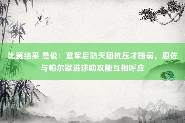 比赛结果 詹俊：蓝军后防天团抗压才略弱，恩佐与帕尔默进球助攻能互相呼应