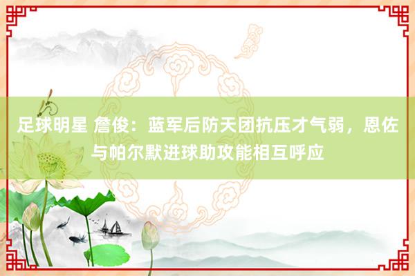 足球明星 詹俊：蓝军后防天团抗压才气弱，恩佐与帕尔默进球助攻能相互呼应